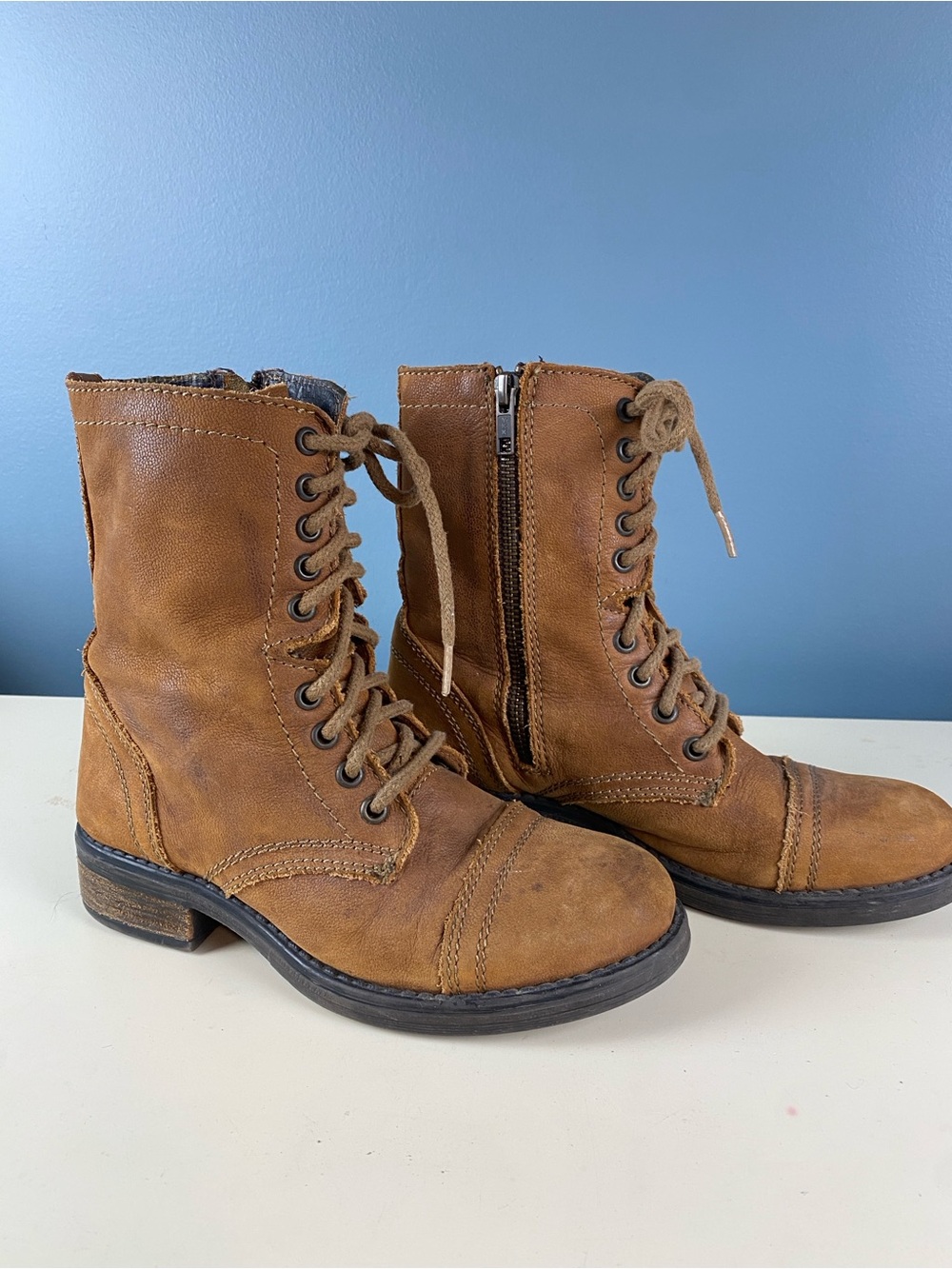 Steve Madden Troopa Women’s 6.5 Y2K Combat Boots Indie Alt 90s Cognac Leather